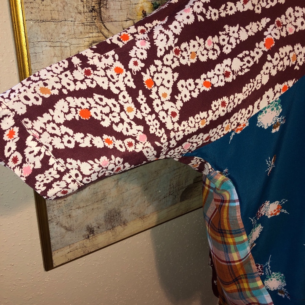 Sz XS/S Ivy Jane Floral & Plaid Patchwork Shirt - Picture 7 of 12